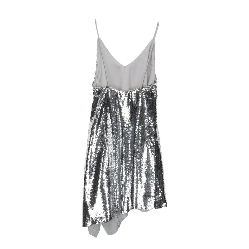2020 Spring Autumn New V-Neck Sequined Slim Sexy Sleeveless Irregular Mini Dress Women Elegant Party Club Ladies Clothing | Женская