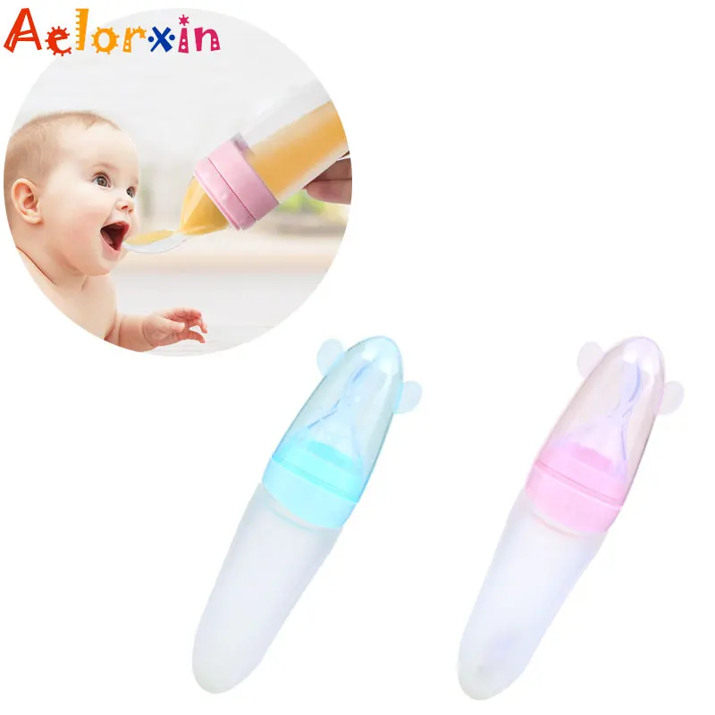 

90ML New Baby Squeezing Feeding Spoon Silicone Training Scoop Rice Cereal Food Supplement Feeder Safe Tableware Medicine Feed