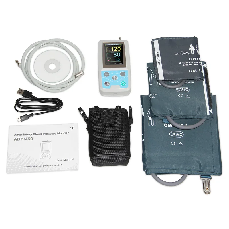 FDA Arm Амбулаторный монитор кровяного давления 24 часа NIBP Holter CONTEC ABPM50+ взрослый, ребенок, большой, 3 манжеты, бесплатное программное обеспечение для ПК - Цвет: 3cuffs