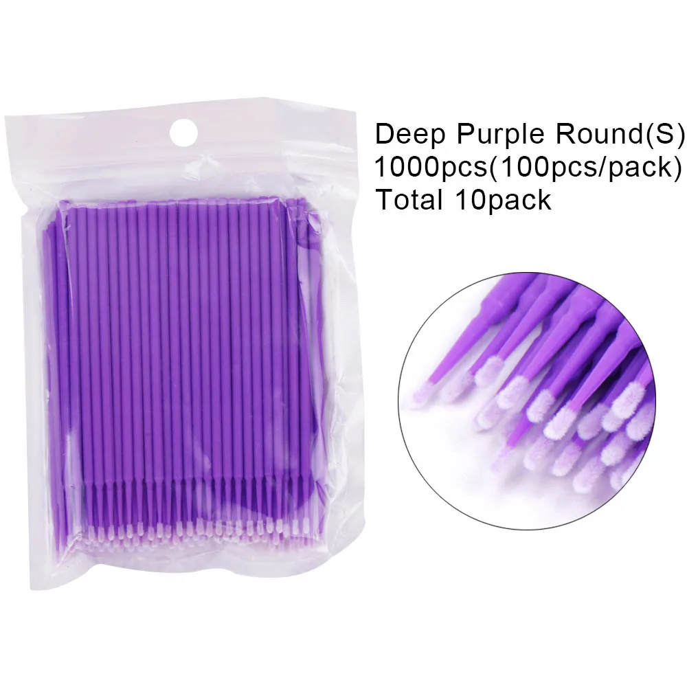 1000pcs purple 500/1000 шт одноразовые микрощетки макияж, ресницы мини Индивидуальные ресницы Аппликаторы тушь кисти накладные ресницы хлопок - Цвет: 1000pcs purple