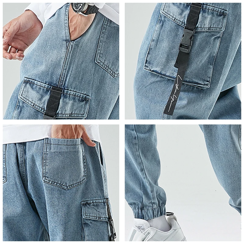 

CHAIFENKO Men's M-8XL Cargo Jeans Men 2021 New Fashion Harem Joggers Trousers Men Multiple Pockets Casual Denim Jeans Pants Men