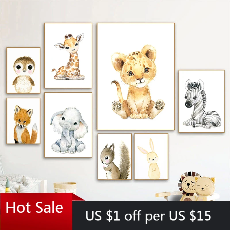 Nordic в мультипликационном стиле с принтом (животные) Холст Картина милой зеброй