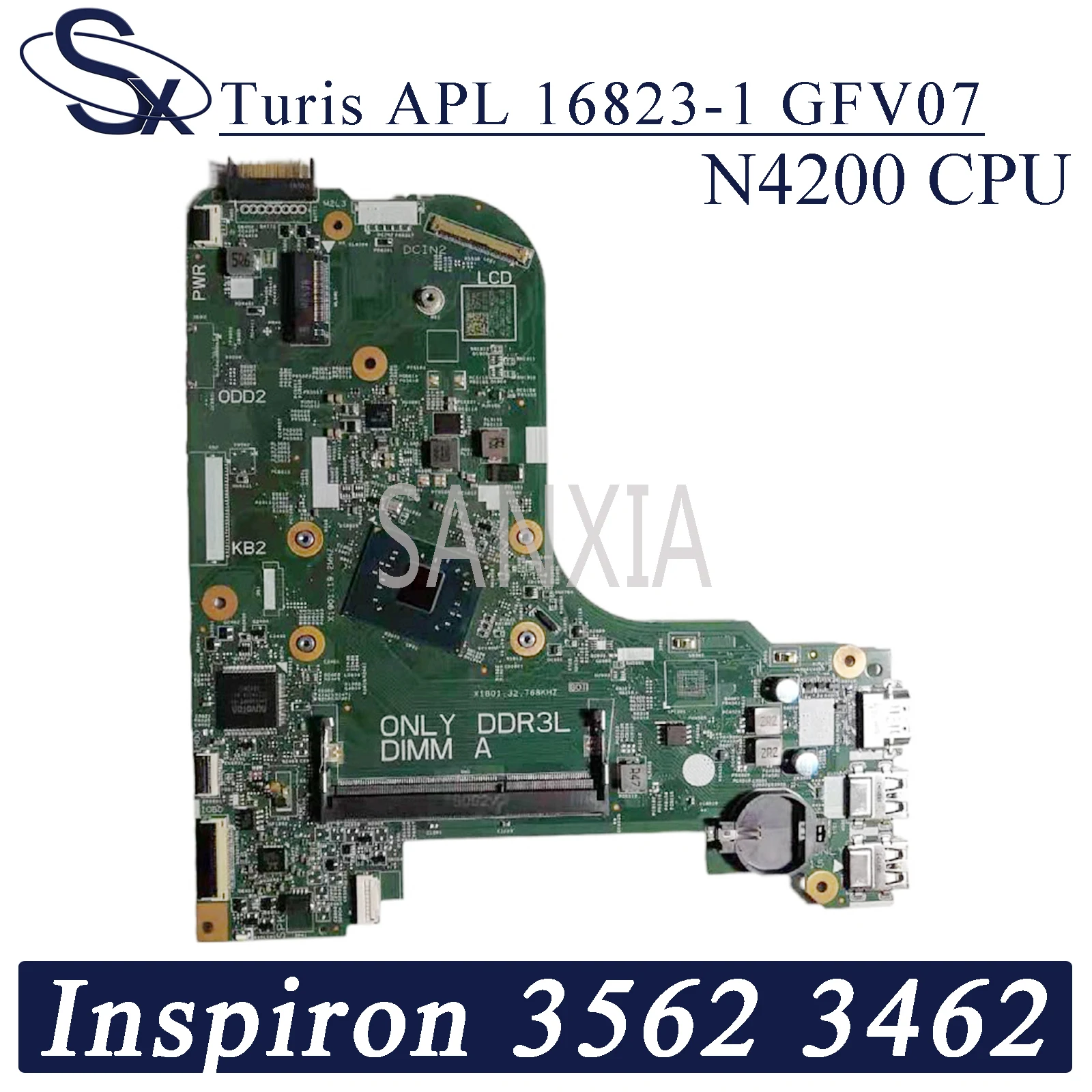 KEFU Turis APL 16823-1 GFV07 Laptop motherboard for Dell Inspiron 15-3562 14-3462 original mainboard Pentium N4200 CPU