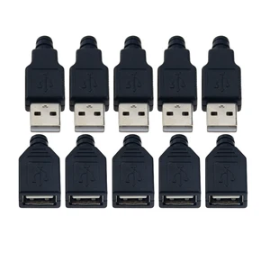 Штекерный разъем USB Type A, 4 контакта, 10 шт., с черной пластиковой крышкой, наборы для самостоятельной сборки