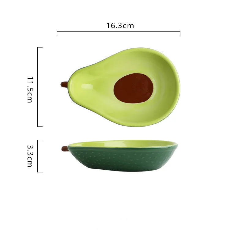 Novelty Huge Cute Green Avocado Shape Ceramic Fruit Salad Plate Snack Dish Rice Soup Bowl Tableware Supplies 6.5inch/8inch Plate images - 6