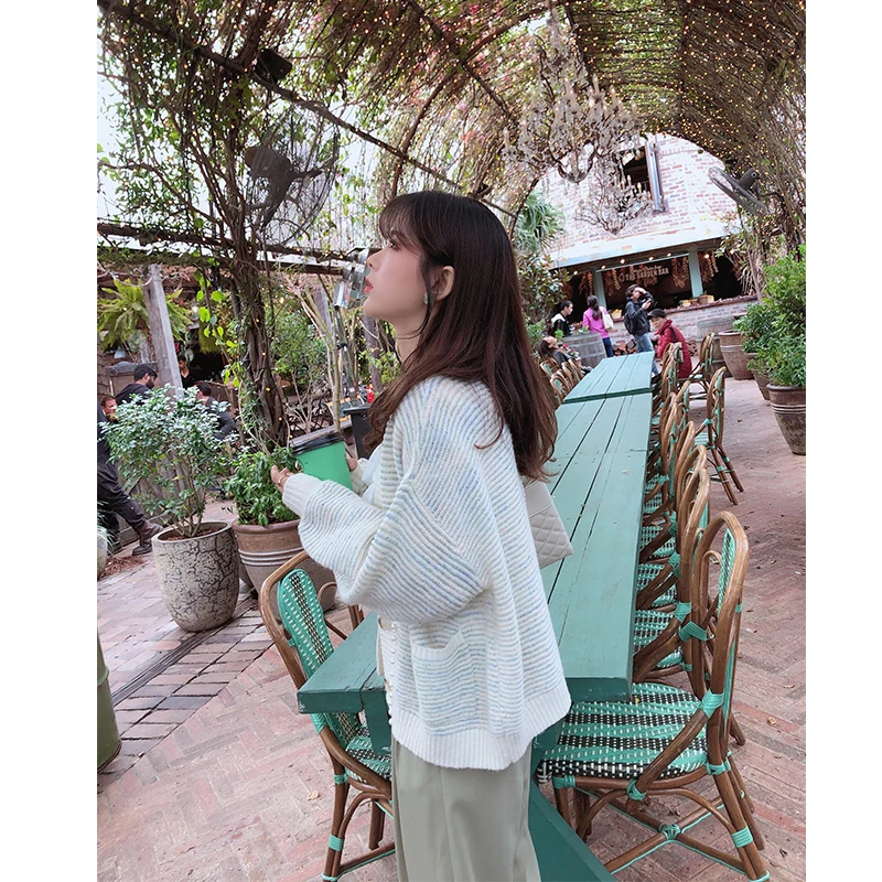 Mishow 2019 Women Autumn Winter Striped Knitted Cardigan Korean Single-breasted Half Open Collar Female Sweater Coat MX19C5237 |