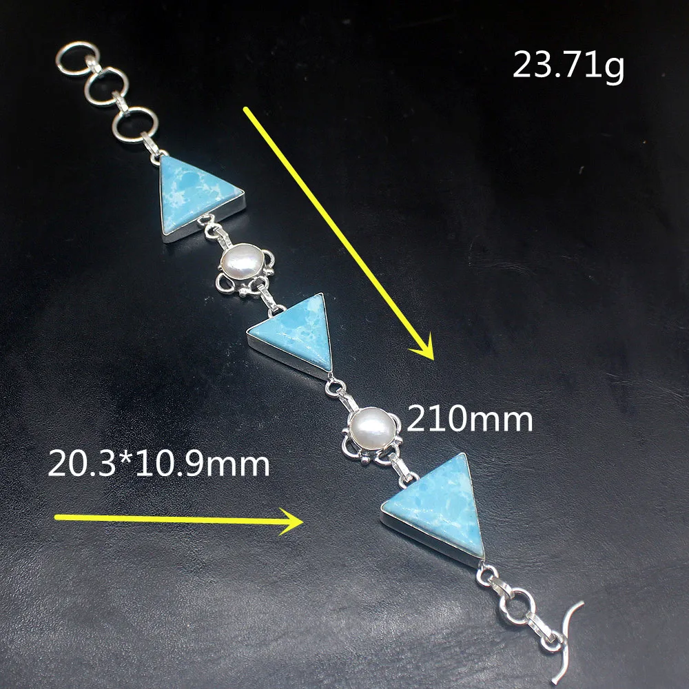 

Gemstonefactory Jewelry Big Promotion Single Unique 925 Silver Blue Jasper White Pearl Lady Women Charm Bracelet 21cm 20213319