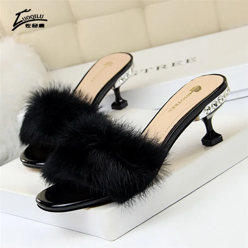 Стразы туфли лодочки женские на низком каблуке 6 см сандалии черные шлепанцы