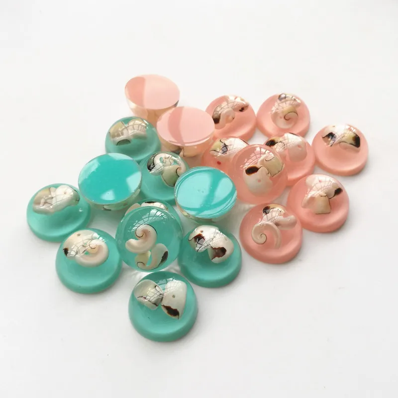 

High Quality 10 Pieces/lot 25mm Pink/Blue Round Shells Resin Stone Beads Cameo Cabochon Domes Flat back Jewelry Resin beads