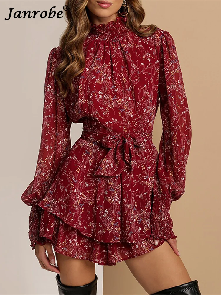 

Janrobe 2022 весенние женские черные приталенные платья с цветочным принтом, модные повседневные кружевные платья для женщин, элегантная одежда