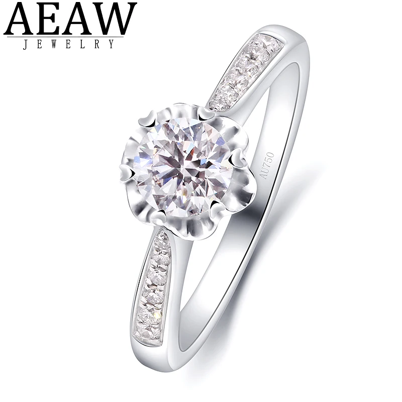 

14k White Gold DF Color VVS1 Round Excellent Cut 0.5carat 5.0mm Moissanite Engagement Ring Flower Style Halo Style