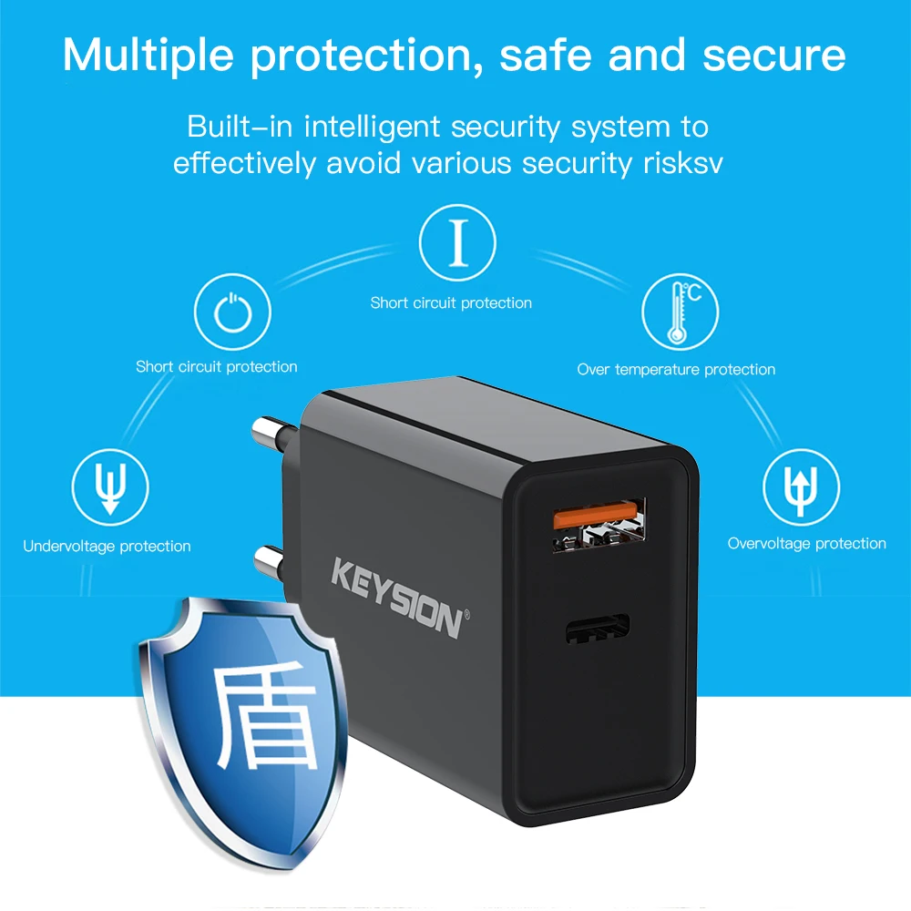 keysion pd fast charger 18w dual usb quick charge 3 0 charger for iphone 13 12 11 samsung xiaomi mobile phone charger adapter free global shipping