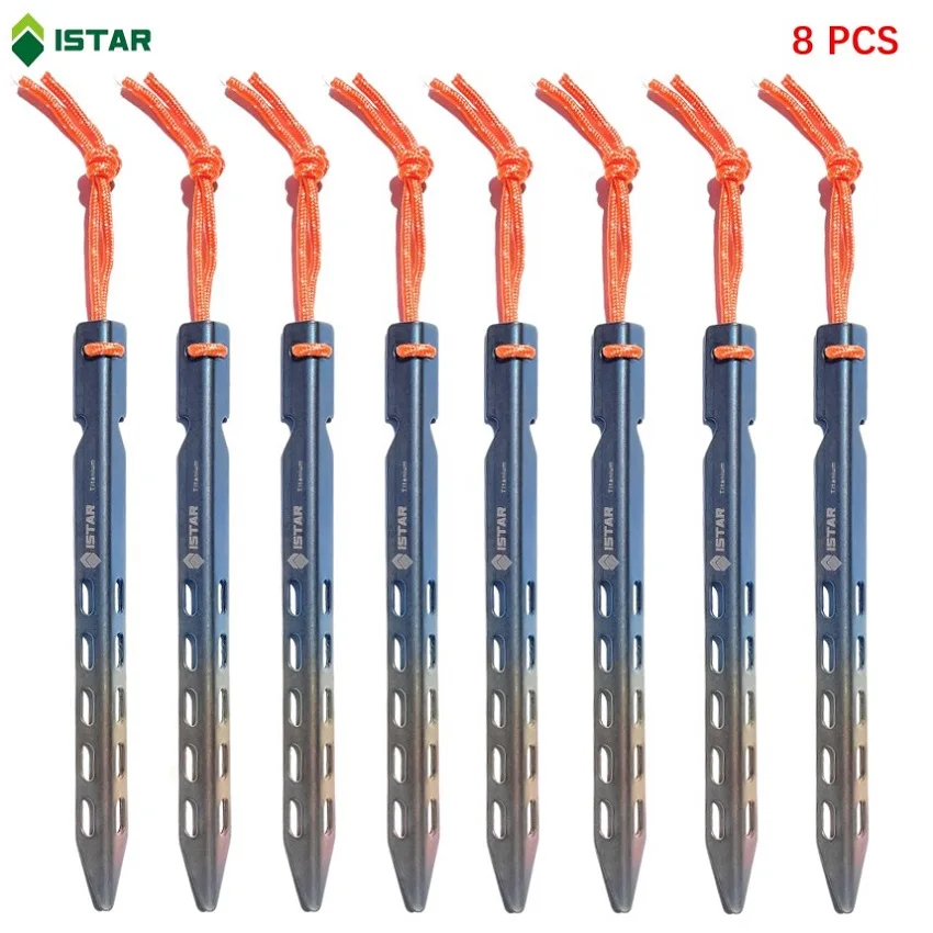 

ISTAR Titanium Colorful Tent Stake with Rope Outdoor Ultralight Pegs Hiking Accessories for Backpacking, 4pcs & 8pcs