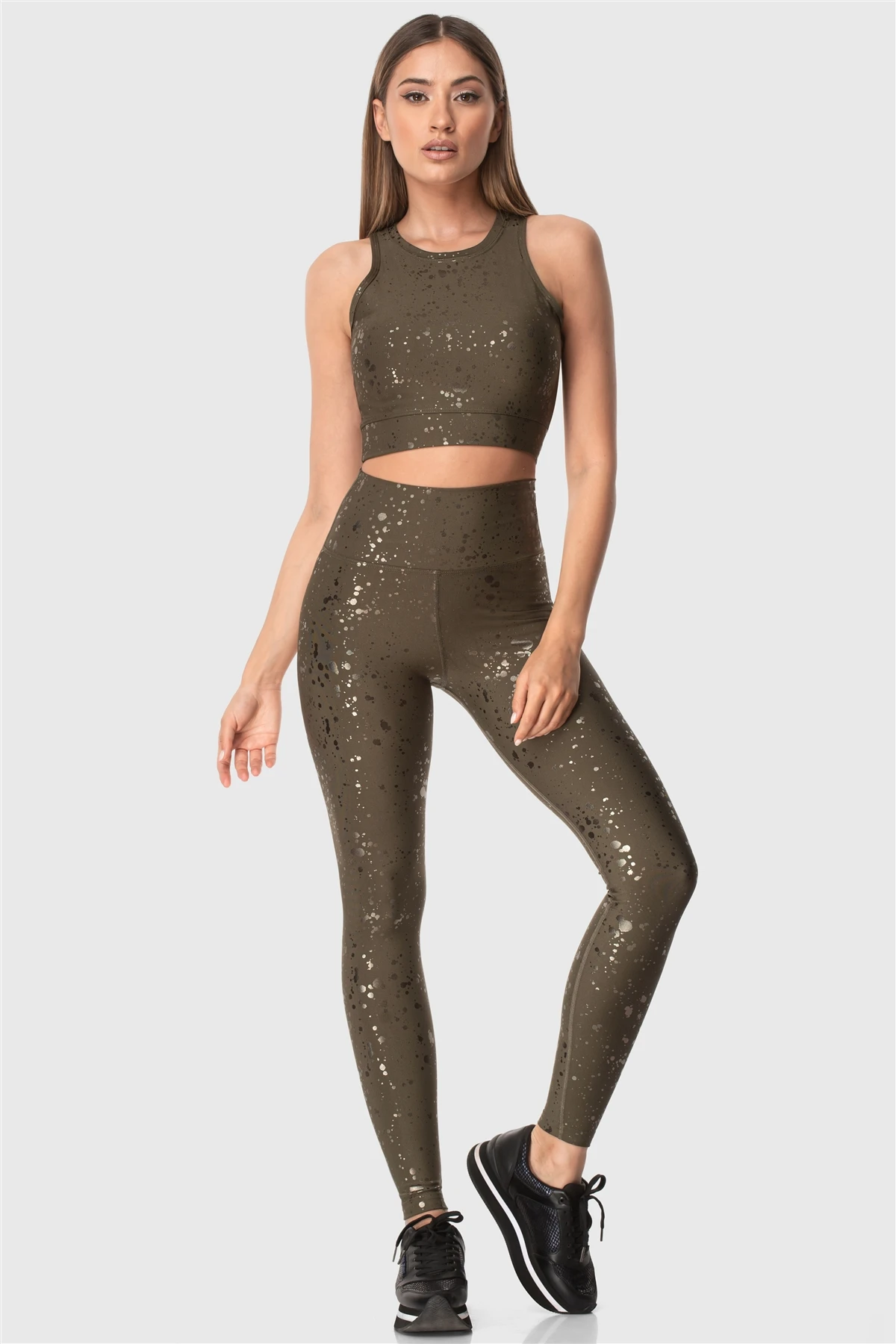 Superstacy High Waist Patterned Khaki Sports Leggings