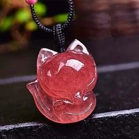 natural red ice strawberry quartz pendant necklace fox carved women crystal healing 23x16mm fashion pendant jewelry aaaaa