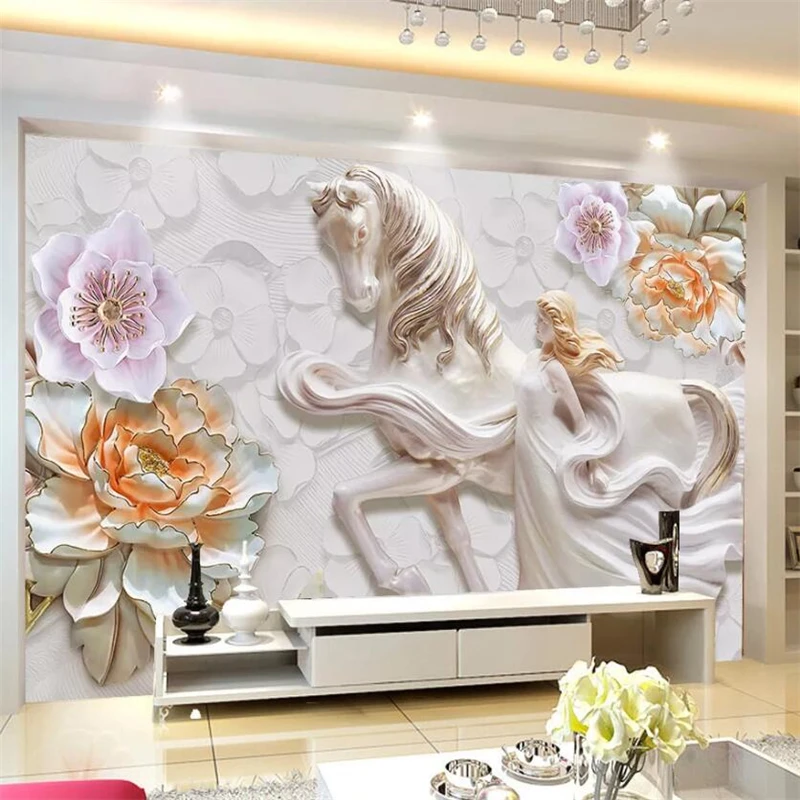wellyu Customized large murals 3D flower day horse beauty embossed living room background TV wallpaper | Обустройство дома