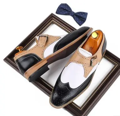 

2021 Men's Shoes England Stitching Broch Carved Breathable Color Matching Business Casual Pu Fashion All-match Monk Shoes 3KC198