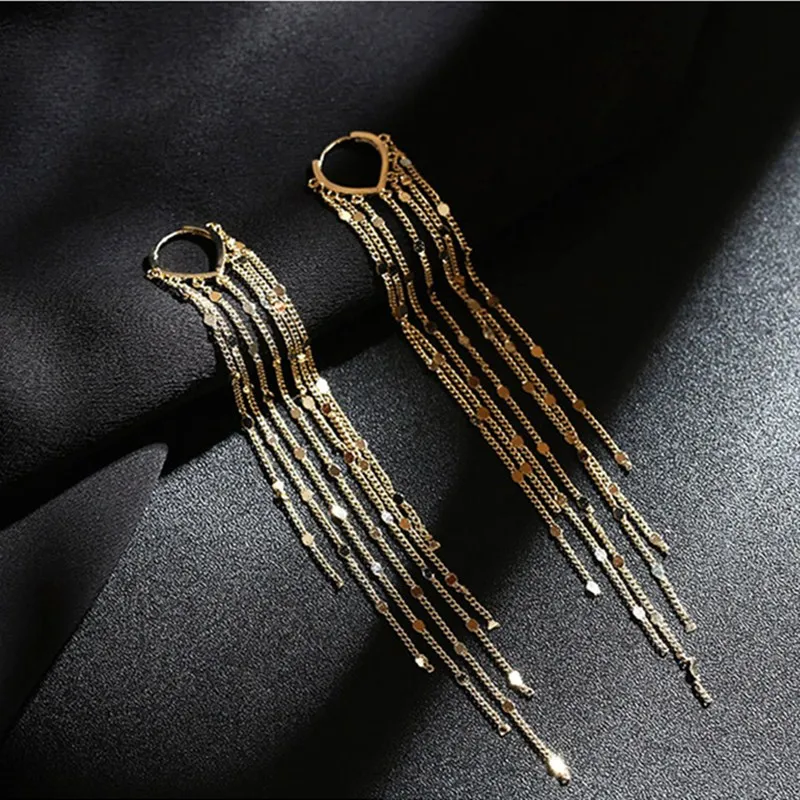 

2020 New Arrival Dominated fashion long metal tassel Drop earrings Korean joker sweet lovely heart elegant Women earrings