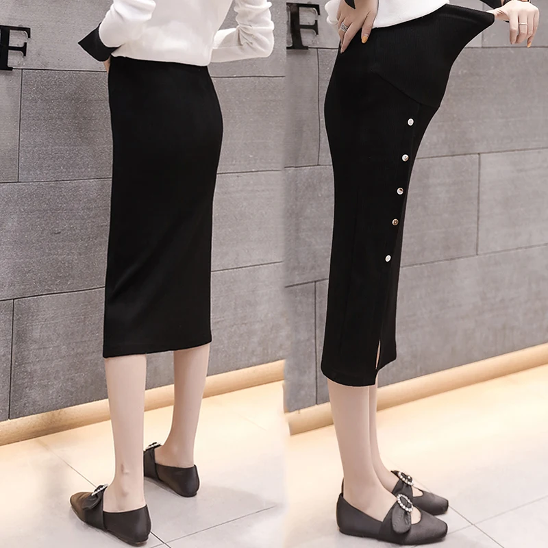 2019 осенние модные юбки для беременных талии живота эластичная длинные сторона