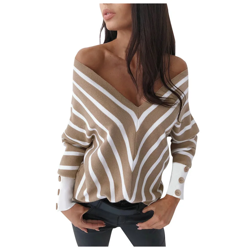 Женский пуловер свободного кроя в полоску Харадзюку Теплая Повседневная Блузка