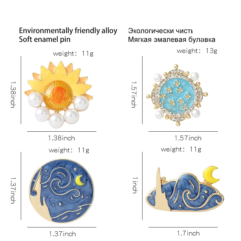 

Starry Brooches Sun Moon Stars Castle Scarf Bag Clothes Lapel Pin Classic Elegant Flower Jewelry Gift for Wife Lover Girl