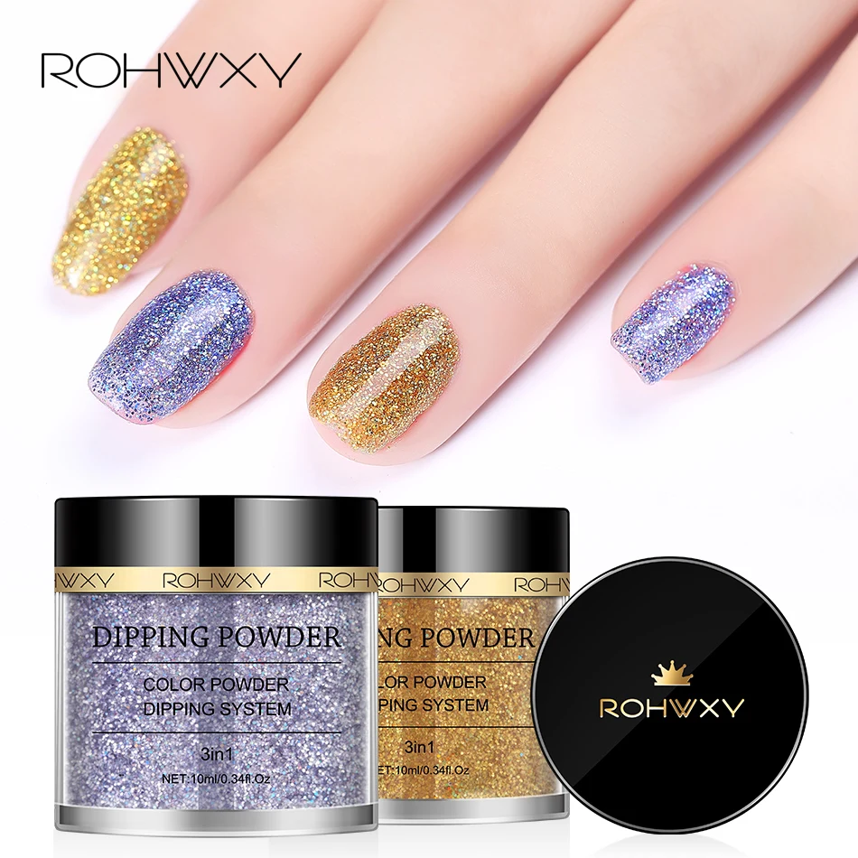 ROHWXY светящийся Dip Порошковая голографическая для ногтей погружающийся блеск