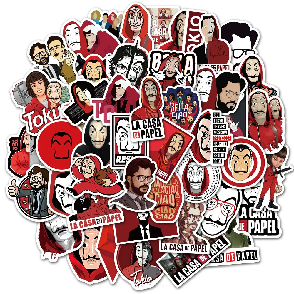 103050pcs money heist house of paper stickers waterproof guitar laptop ps4 skateboard luggage phone graffiti sticker kids toys free global shipping