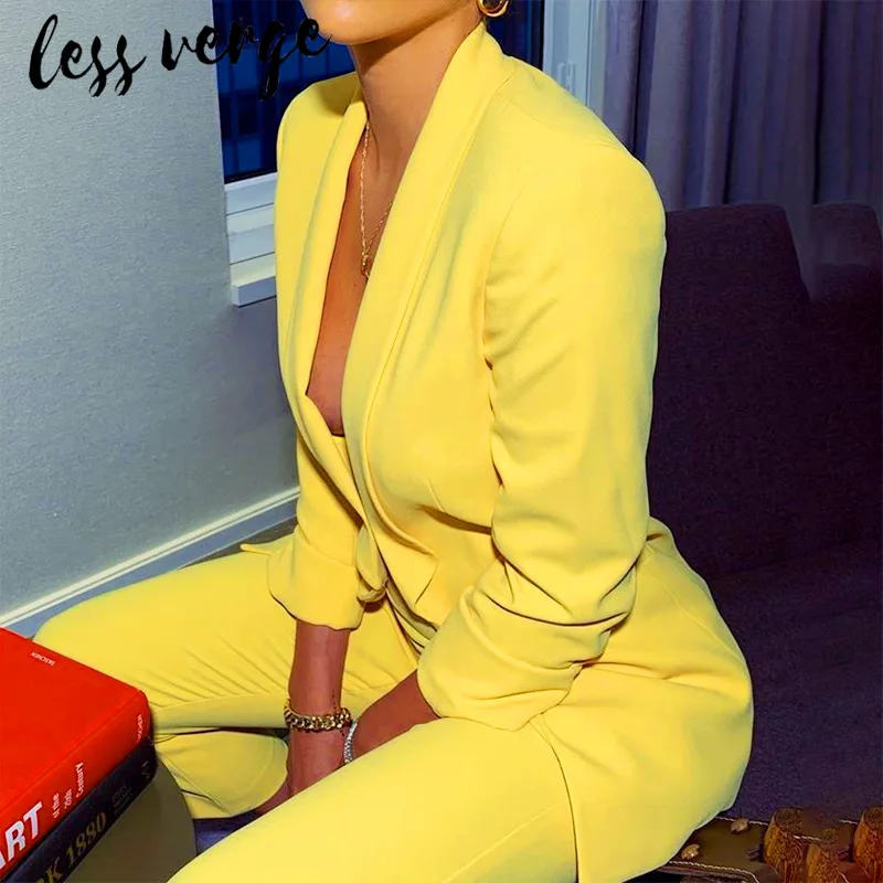 Lessverge OL рабочий женский комплект 2 шт. Блейзер пиджак и брюки костюм однотонный