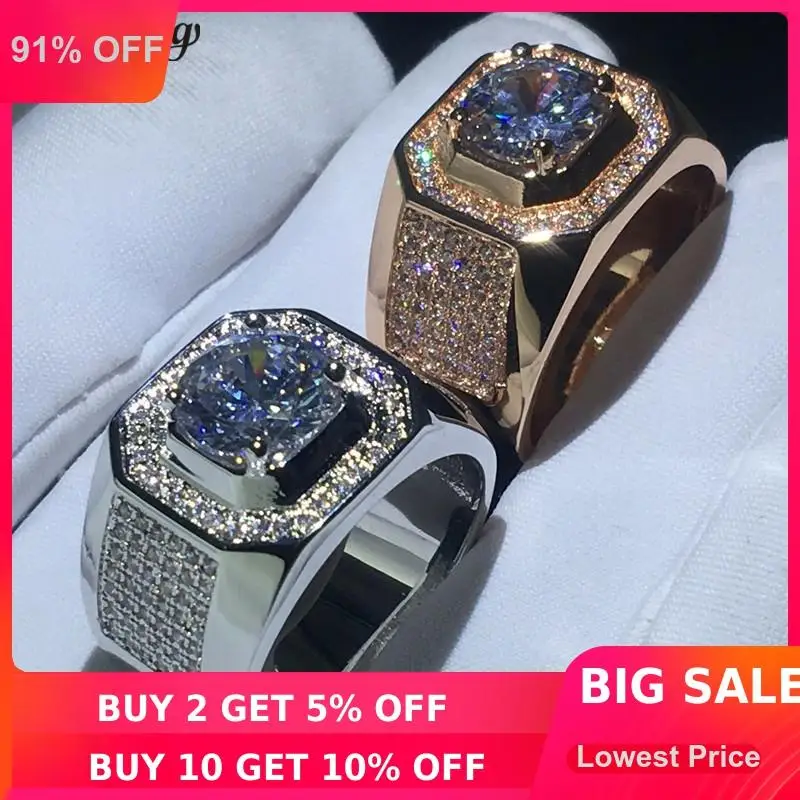 Choucong solitaire мужское кольцо, 3ct, прозрачное, 5А, циркон, cz, розовое, белое золото, заполнено, обручальное кольцо, кольца для мужчин, ювелирные изделия на палец