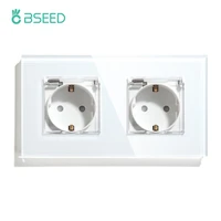 bseed waterproof eu standard wall socket double crystal mirror glass panel electrical outlet plug white black golden 110v 250v