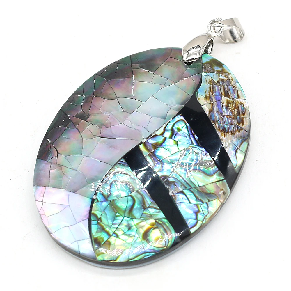 

Natural Shell Pendants Necklace Accessories Oval Shape Abalone Shell Black Shell Combined Charm For Jewelry Making Bracelet Gift