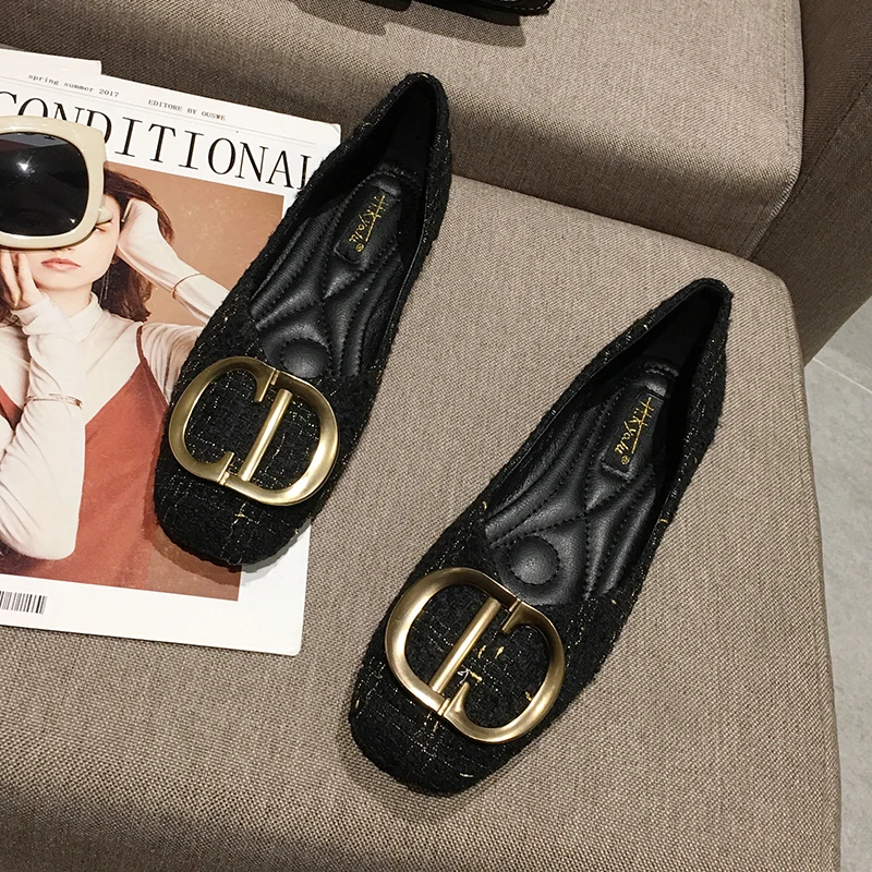 Брендовая обувь с пряжкой Женские балетки на плоской подошве Модельные Мокасины