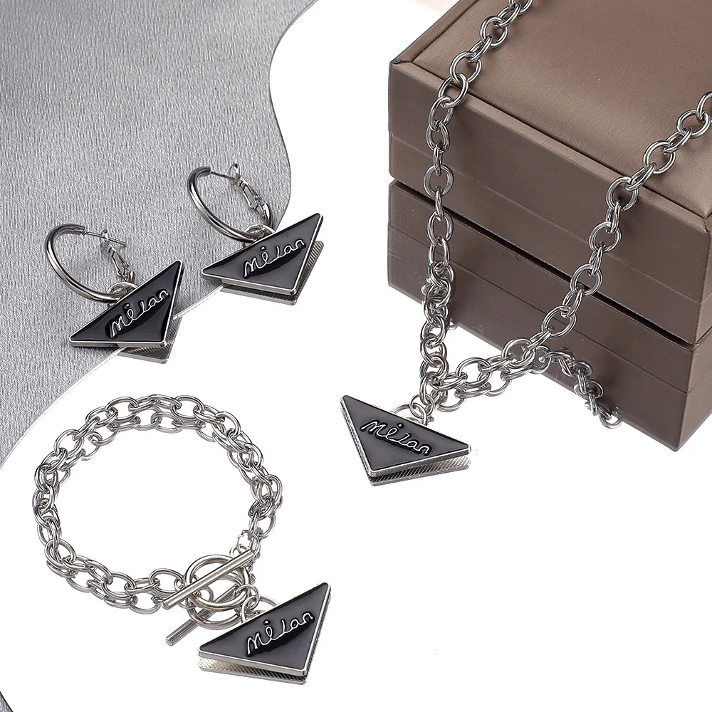 

New Black Triangle Letter Necklaces for Women Hip Hop Personality Chains Clavicle Choker Jewelry Set Gothic Cubana Name Necklace