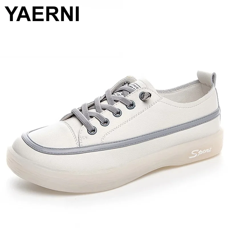 

Женские спортивные туфли YAERNI из натуральной кожи, балетки на плоской платформе, без застежки, с перекрестной шнуровкой, однотонные кроссовк...