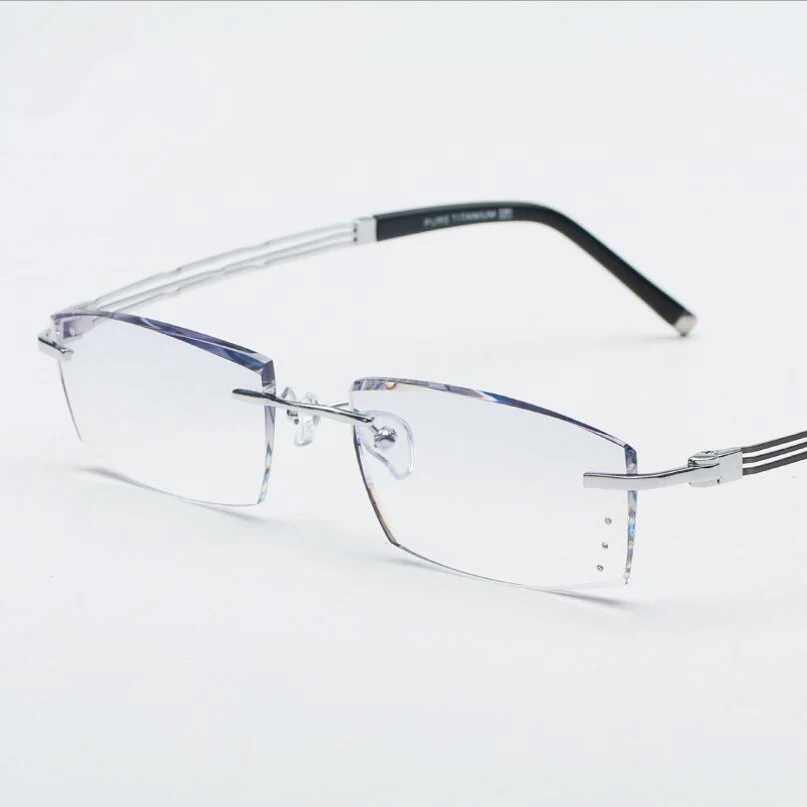 Pure β Titanium Men's Diamond Trimming Cutting Rimless Lens Gradient Frameless Anti Blue Ray Myopia Glasses Frame F6637 | Аксессуары