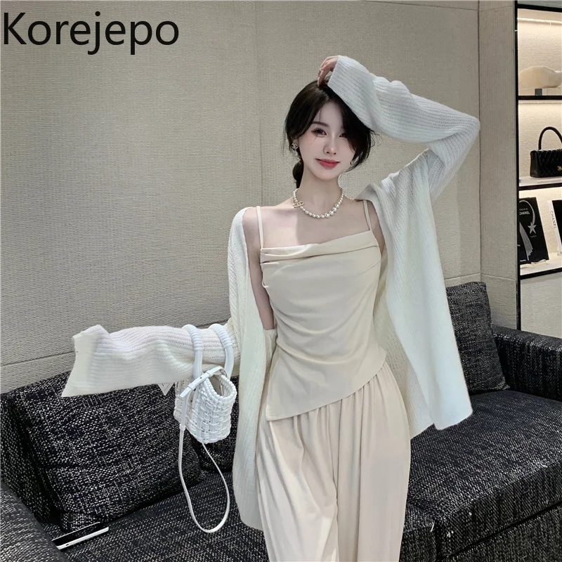

Korejepo Women Knitted Cardigan 2021 Spring Autumn New Gentle Mid-length Long-sleeved Sweater Coat Loose Casual Temperament Tops