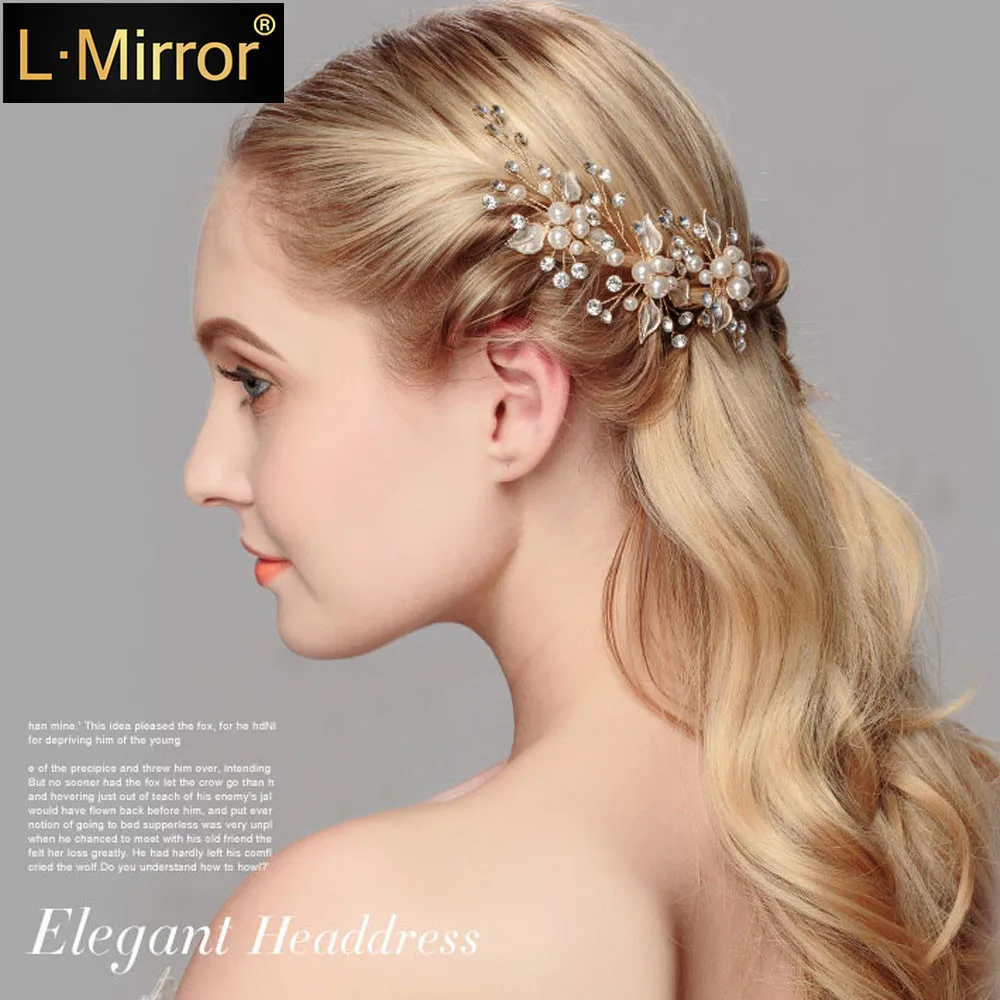

L.Mirror 1Pcs Bridal Wedding Headwear Handmade Pearls-Studded Crystals Hairpins U-Shaped Pins Dresses Accessories
