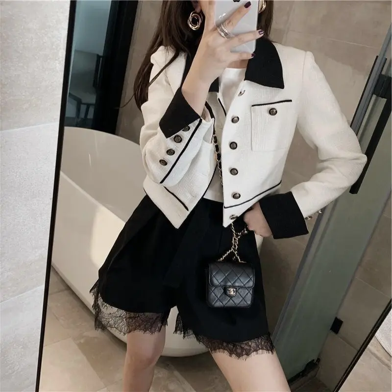 

Женское однобортное пальто, короткая белая куртка с карманами спереди, осень 2021