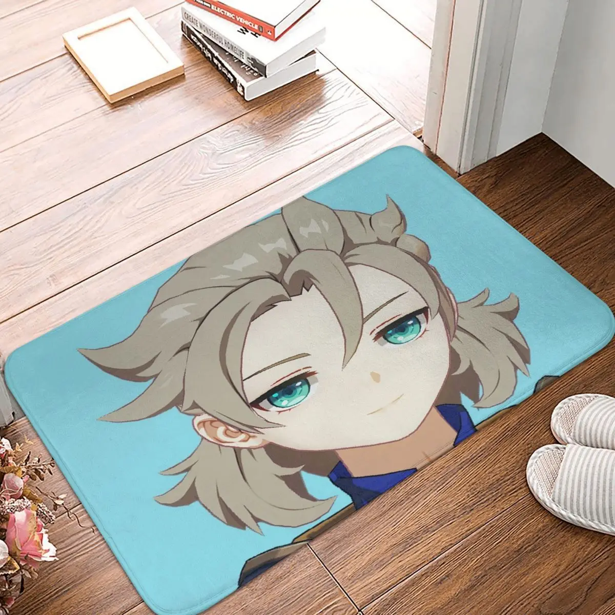 

Ударопрочный дверной коврик Smug Albedo Genshin, мягкий входной ковер для спальни, прихожей, милый аниме впитывающий напольный коврик, дверной коври...
