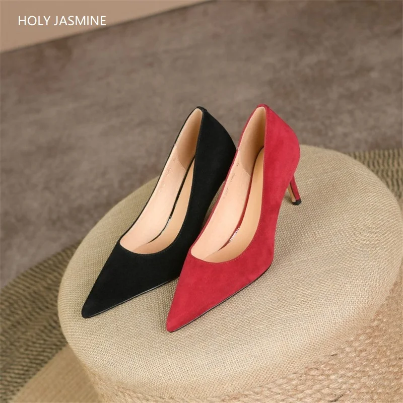 

2022 Spring Fashion Classic Women Shoes Pointed Toe Stiletto High Heels Slip-On Banquet Women's Shoes Handmade Sheep Suede Pumps