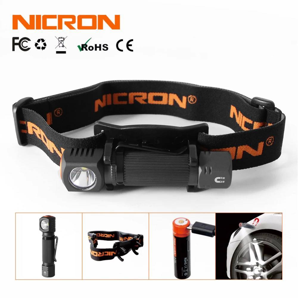 NICRON перезаряжаемые светодиодные мини-фары 450Lm 90 м длинный луч водонепроницаемый IP65 фонарик Фара Фонарь для кемпинга H10R-Pro