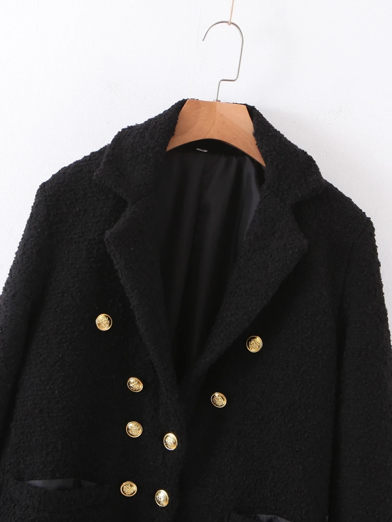 

Fashion Women Autumn Terry Overcoats Black Double Breasted Long Coats Office Lady Outwear Female Street wear Coat XZ2263