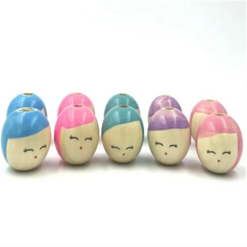 DIY 10PCS Natural Wood Beaded Dolls Smile Round Beads For Baby Pacifier Chain Crafts Bead Diameter 25mm Hole Diameter 5mm