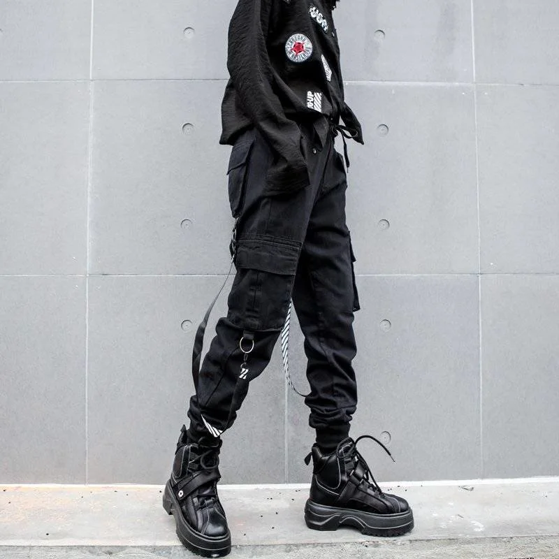 

Black Cargo Pants Women Patchwork Loose Streetwear Pencil Pants Fashion Cool Hip Hop Women's Trousers Casual High waist Pants