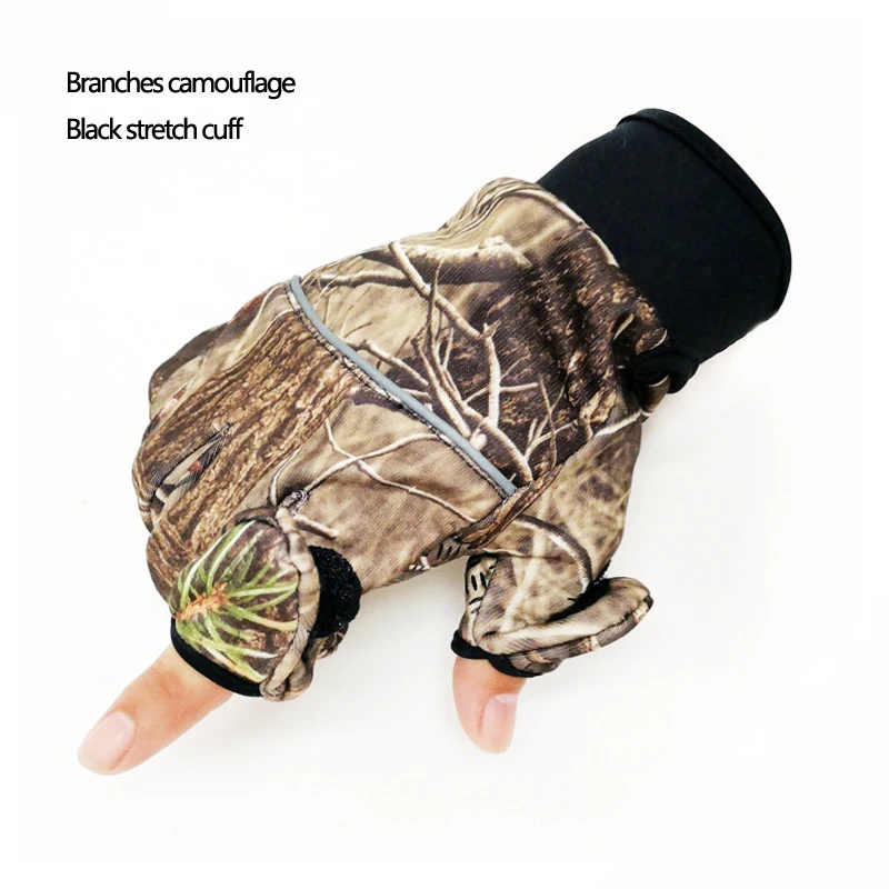 Branches camouflage Новые березовые или камышовые мужские охотничьи перчатки с камуфляжным узором, перчатки для катания на лыжах, пеших прогулок, рыбалки, летне-осенние камуфляжные уличные перчатки - Цвет: Branches camouflage