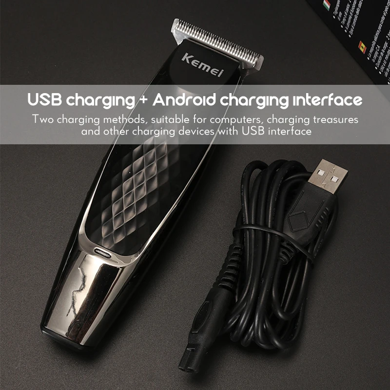 Kemei стальной беспроводной триммер для волос USB электрическая Мужская машинка
