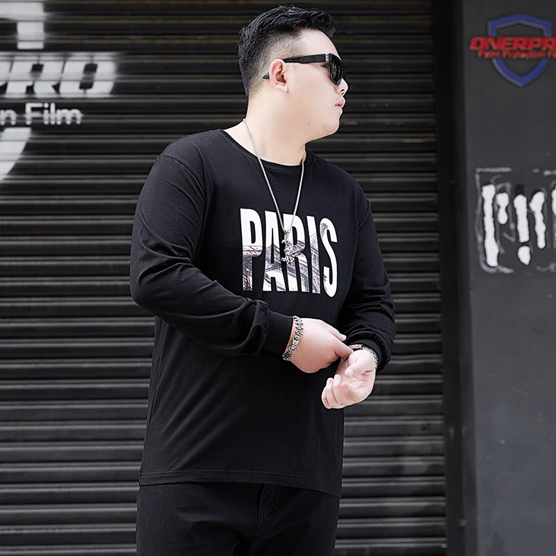 

Plus Size 8XL 9XL10XL Men's Cotton T-shirt Spring Autumn Long Sleeve Fashion Round Neck Loose Casual Print Top Male Brand