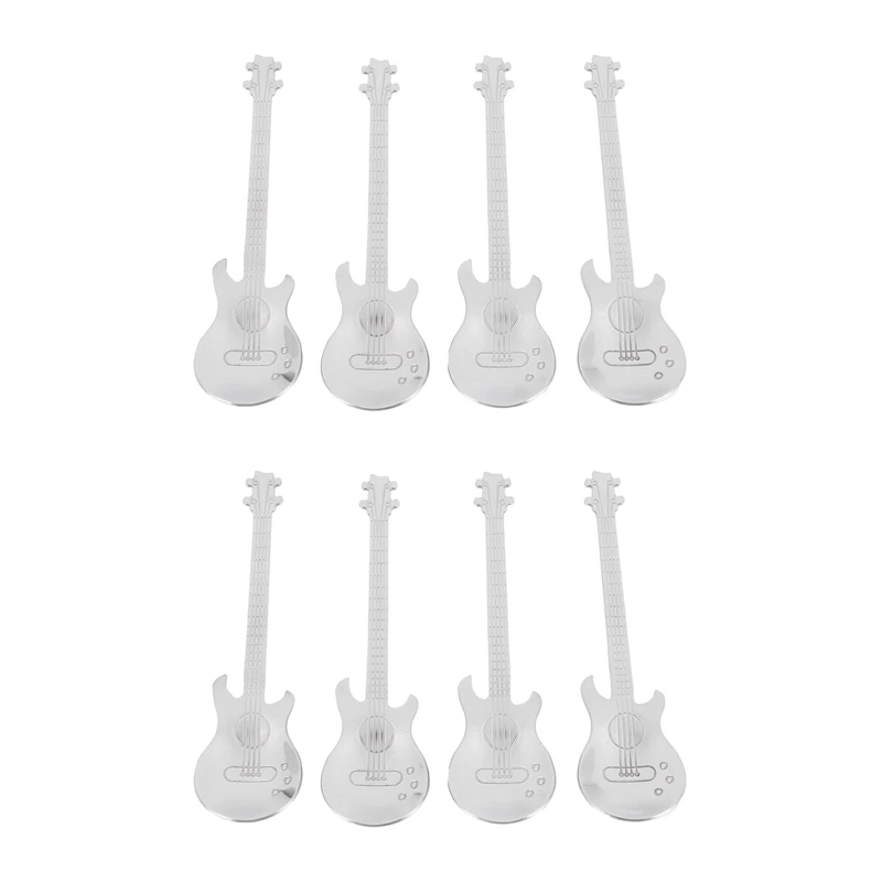 

New-Guitar Coffee Teaspoons,8 Pcs Stainless Steel Musical Coffee Spoons Teaspoons Mixing Spoons Sugar Spoon(Silver)