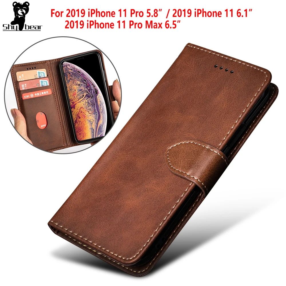Чехол из кожи для iPhone 11 2019 Pro Shockproof Wallet Max с карманом для карт.