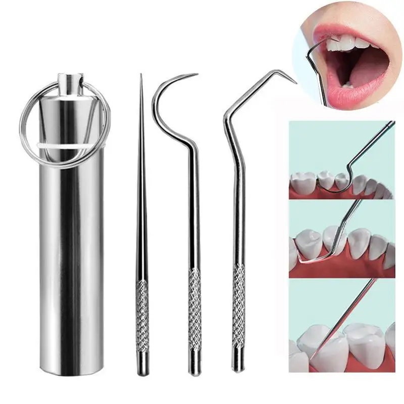 

3Pcs/set Stainless Steel Toothpick Oral Care Flossing Tool Portable Toothpick Set